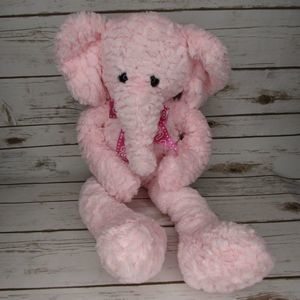 DanDee Pink Elephant 27" Soft Fuzzy Plush Love Bow